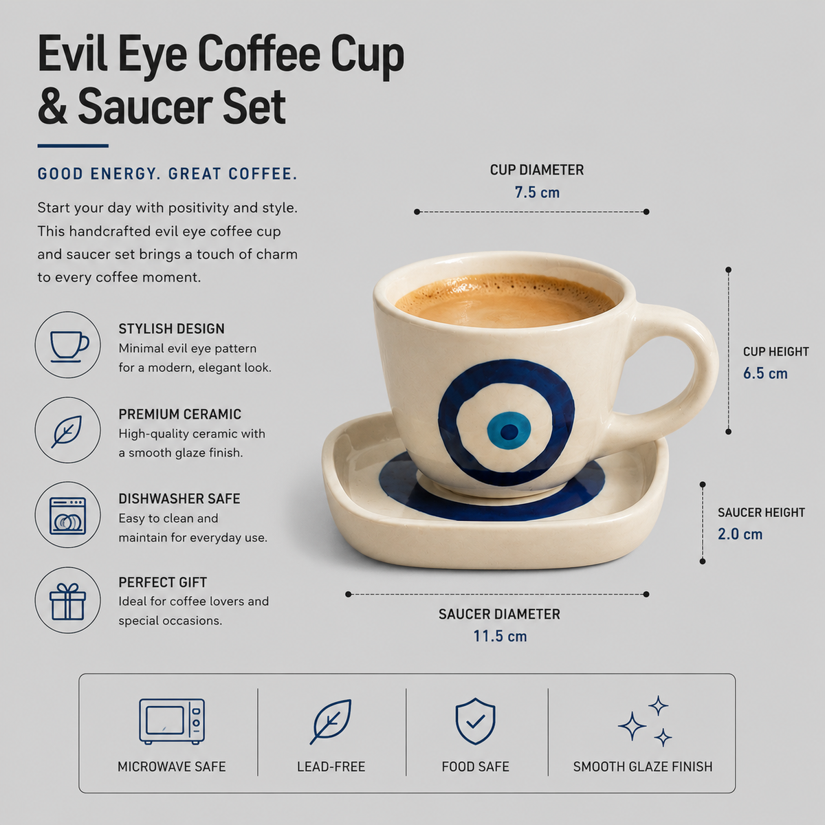 Evil Eye Ceramic Cup & Saucer Set