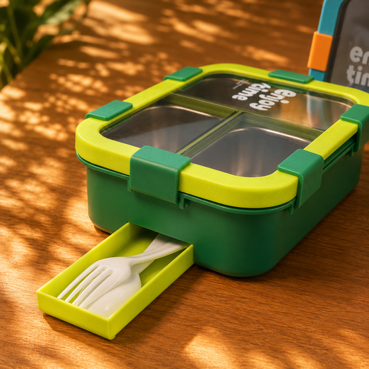 Enjoy Time 3 Compartment Stainless Steel Leakproof Lunch Box