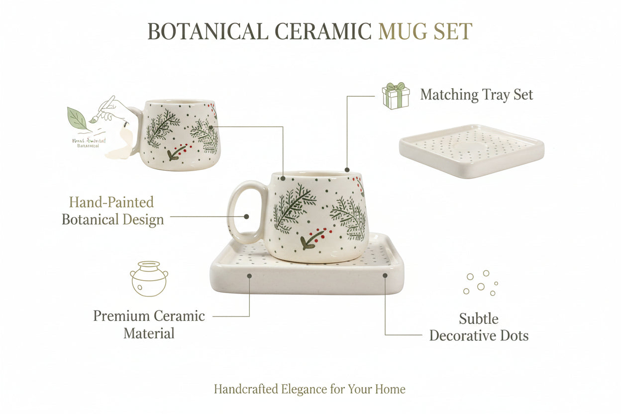 Pine & Berry Ceramic Cup and Saucer Set