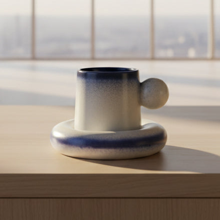Premium Handcrafted Blue Ede Ceramic Bubble Cup and Saucer Set | Durable & Microwave Safe | Cute Tea Cups (350ml) for Home, Office and Gifting item for Couples, Men & Women | Daily Use