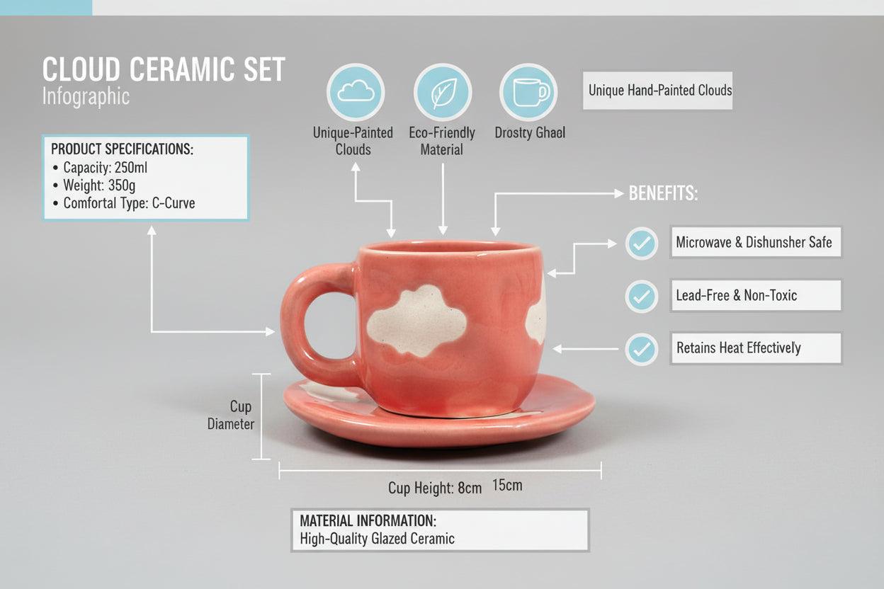 Peach Cloud Ceramic Cup and Saucer Set