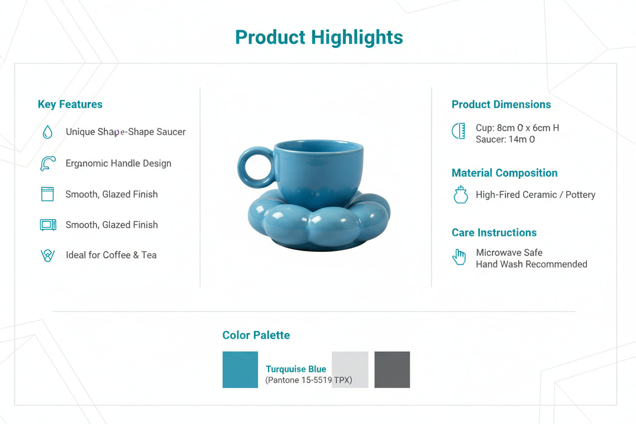 Blue Ceramic Sunflower Bloom Coffee Mug & Saucer