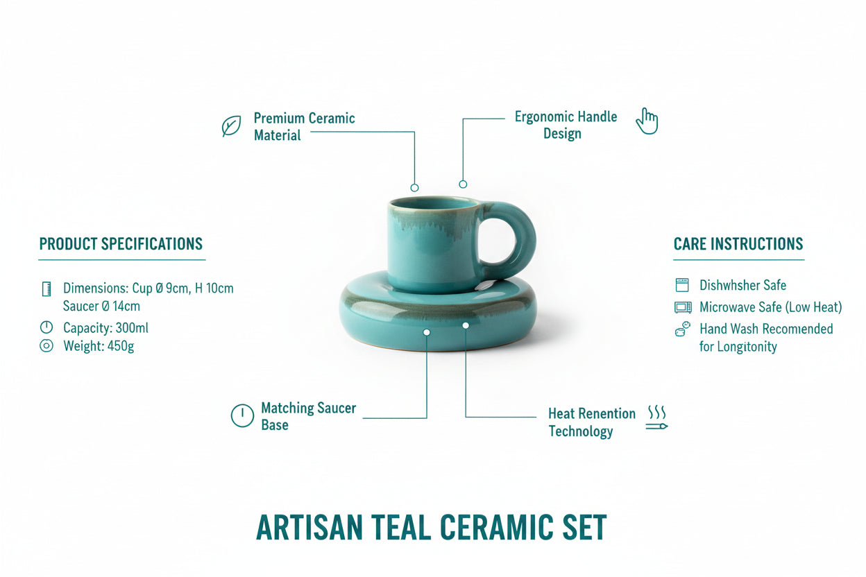 Torquise Blue Ceramic Bubble Cup and Saucer Set