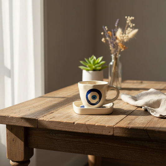 Evil Eye Ceramic Cup & Saucer Set