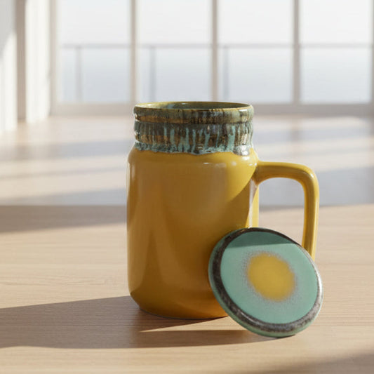 Handmade Ceramic Cute Tall Drip paint Glasses with lid|| Microwave safe|| Gifting || Chai & Coffee lovers Set of 1