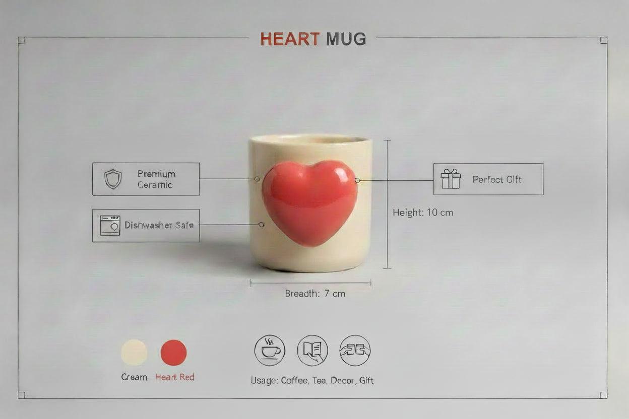 Cute Ceramic Heartbeat Mug with Heart Handle
