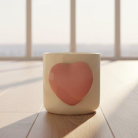 Cute Ceramic Heartbeat Mug with Pink Heart Handle