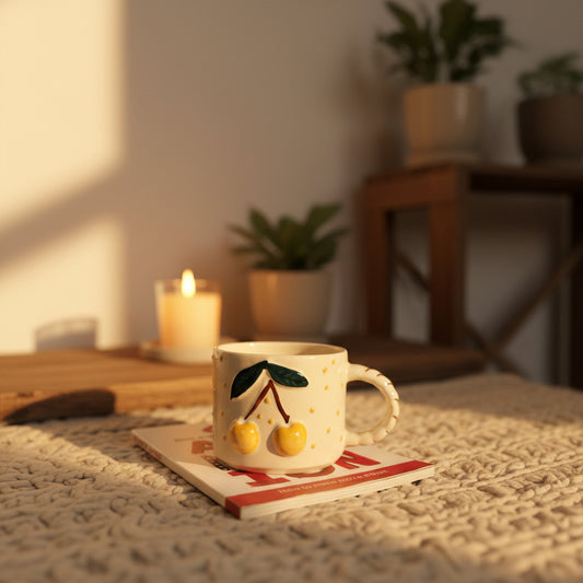 Handcrafted Yellow Berry Ceramic Mug (200ml) | Pinterest Inspired Gift for Lovers, Friends, Anniversary, Birthdays, Valentines, Boyfriend Girlfriend | Microwave Safe | Pack of 1
