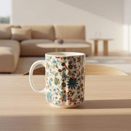 Handcrafted Blue Stag Floral Ceramic Coffee Mug - Big