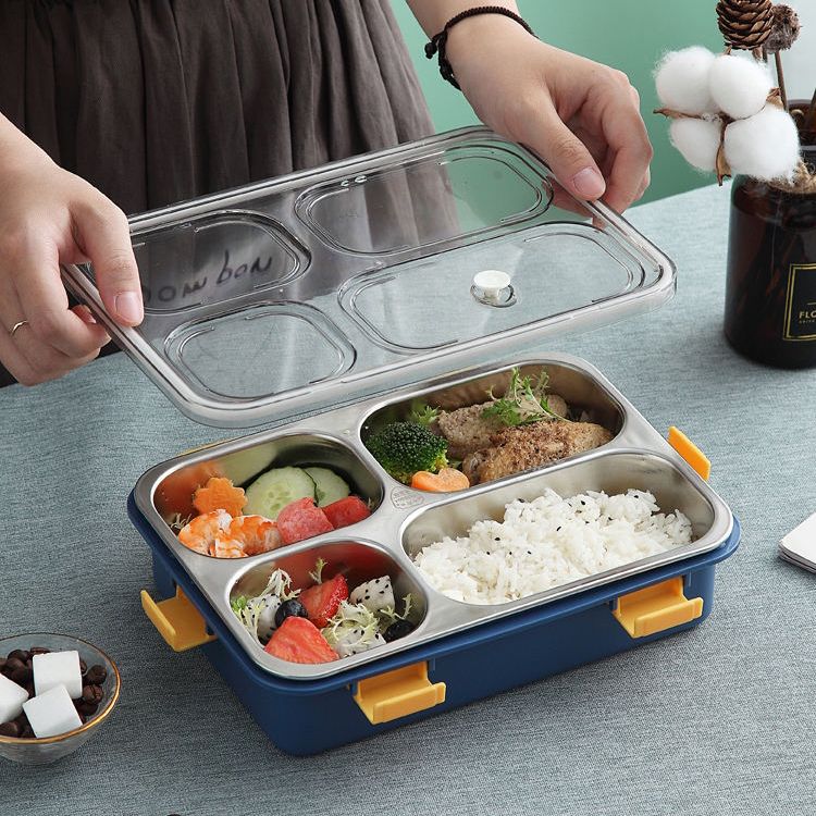 4 Compartment Stainless Steel Lunch Box with Spoon & Fork
