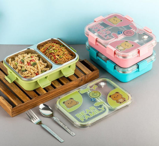 Bear Family 2 Compartment Stainless Steel Lunch Box