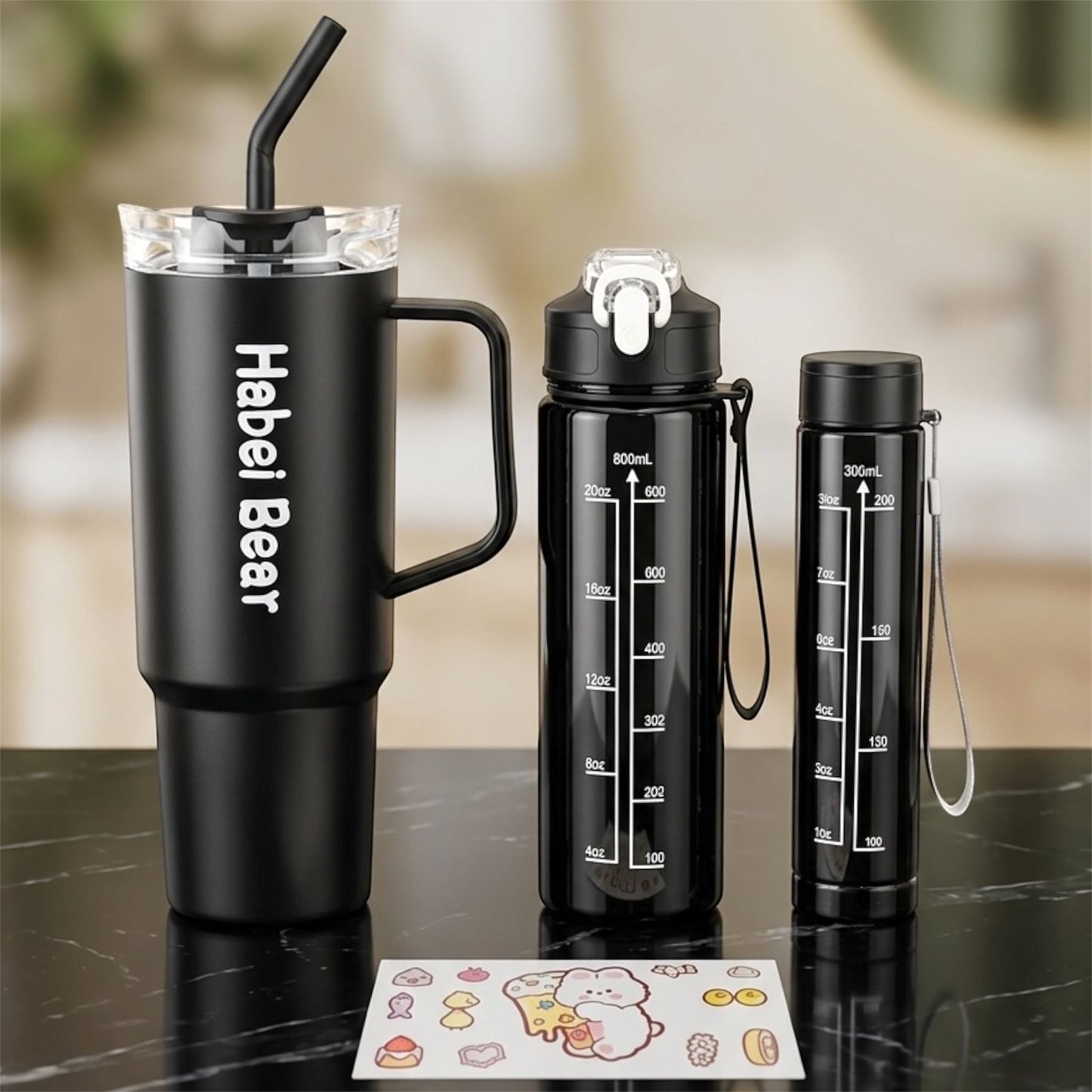 3 Piece Set of 2 Bottles & 1 Mug (1500ml + 800ml + 300ml)