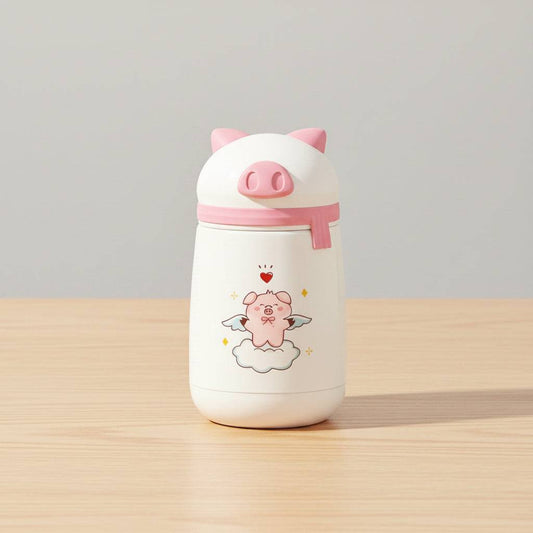 Cute Piggy Design Glass Water Bottle (380ml)
