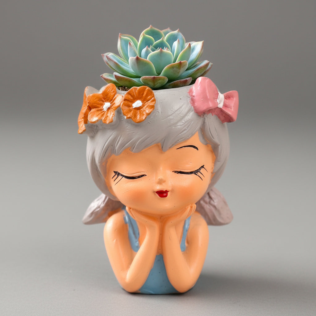 Handcrafted Cute Hair Cut Design Girl Planter/Flower Pot