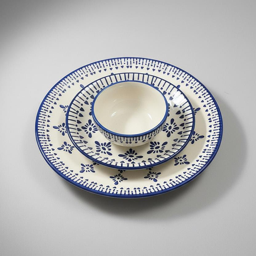 Artisan Blue Floral Ceramic Dinner Set