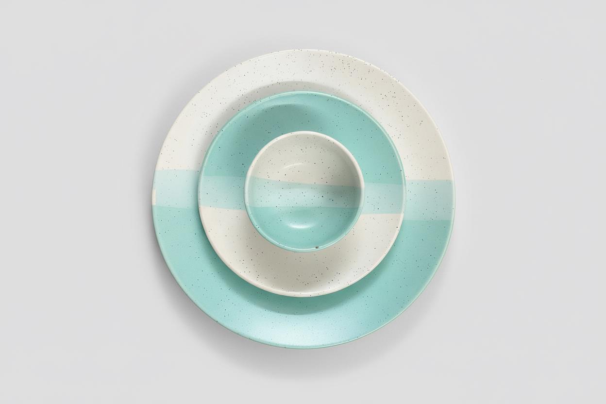 Modern Soft Green Tri-Tone Ceramic Dinner Set | Microwave & Dishwasher Safe