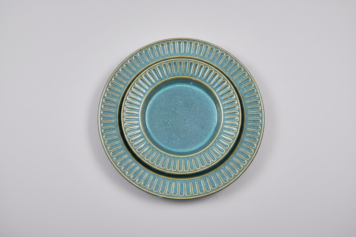 Handcrafted Teal Fluted 2 Piece 10" Ceramic Dinner & 6" Quarter Plate | Microwave & Dishwasher Safe | Set of 2 | Dinner Full Plates