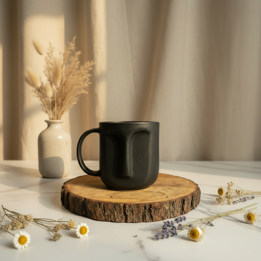 Handcrafted Matte Black Face Mug - 300 ML, Gift for Anniversary, Birthday, Boyfriend, Girlfriend, Coffee & Tea Lovers, Valentine's Day ||Microwave safe(Pack of 1)