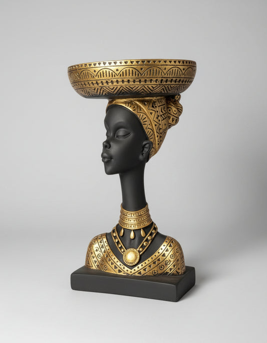 Tribal Queen Artisan Bust – Handcrafted Decorative Bowl & African-Inspired Statuette