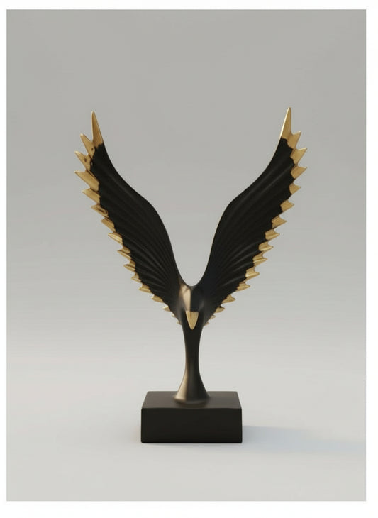 The Soaring Phoenix – Modern Abstract Eagle Sculpture in Matte Black & Gold