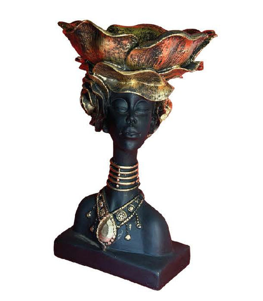 Elegant African Queen Bust Sculpture with Floral Headpiece – Modern Ethnic Resin Art Decor