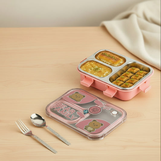 Bear Family 3 Compartment Stainless Steel Lunch Box