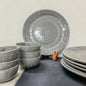Elegant Slate Grey Embossed Ceramic Plate Set
