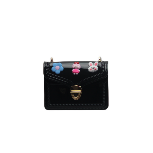 Cute Black Jelly Sling Bag for Girls | Kawaii Cartoon Mini Crossbody Purse with Bunny Charm