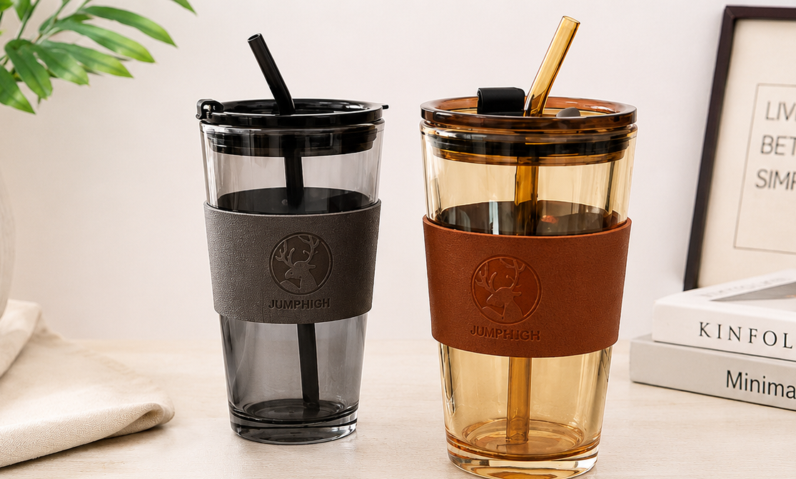 Glass Mason Jar with Heat Resistance Leather Grip