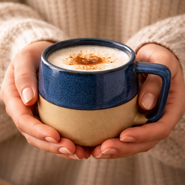 Handmade Ceramic Cute Blue Beige Print Glasses|| Microwave safe|| Gifting || Chai & Coffee lovers Set of 1