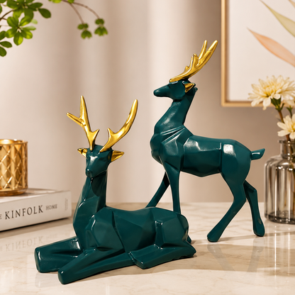 Green Deer/Hiran Showpiece Couple Resin Deers Statue
