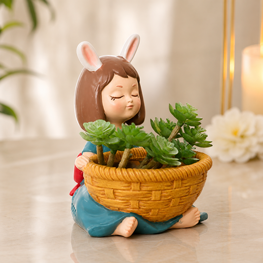 Handcrafted Beautiful Cute Dreaming Girl Planter/Flower Pot