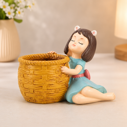 Handcrafted Beautiful Girl With Basket Planter/Flower Pot