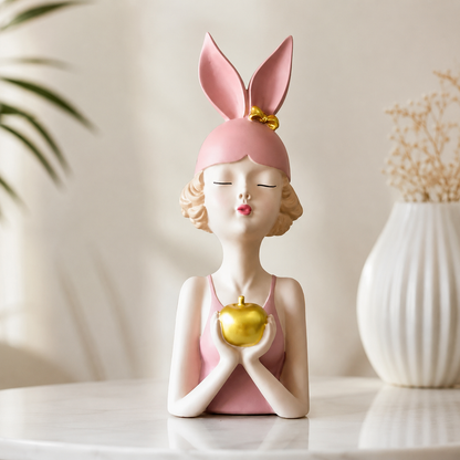 Beautiful Pink Girl Holding Apple