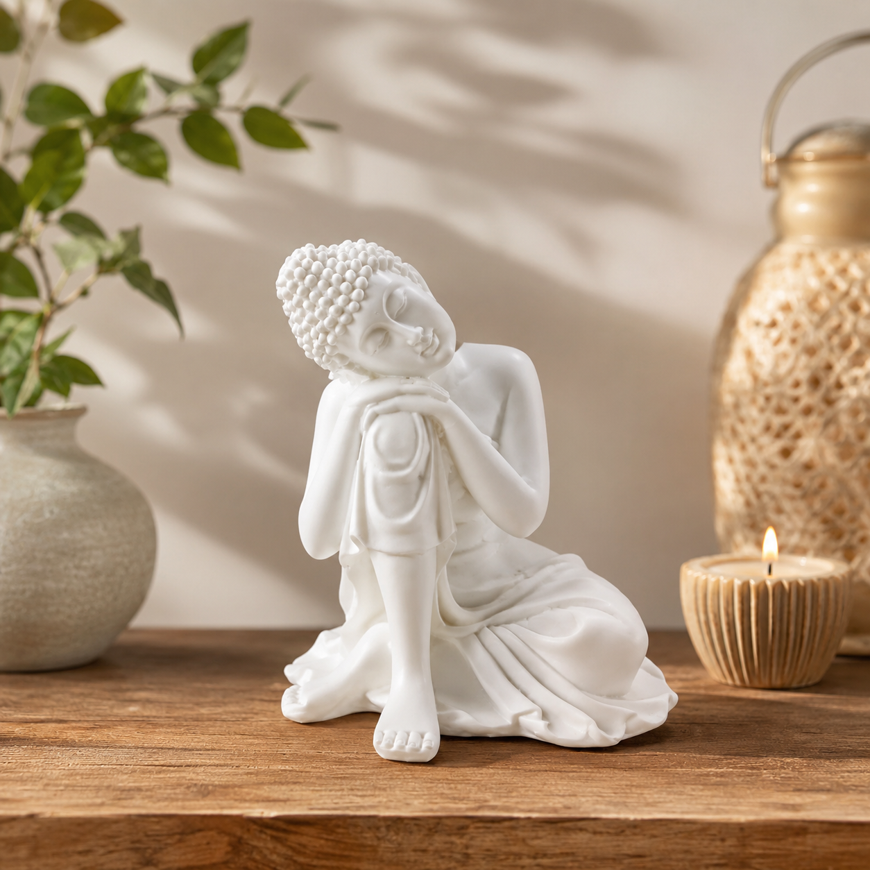 White Sitting Buddha Statue Lord Figurine/Idol