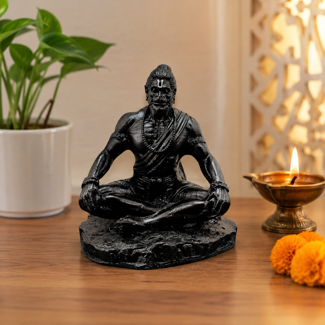 Black Meditating Hanuman Ji Murti