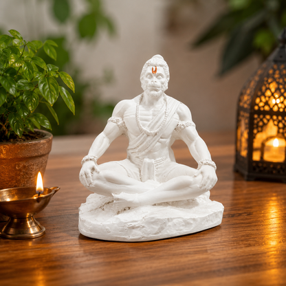White Meditating Hanuman Ji Murti