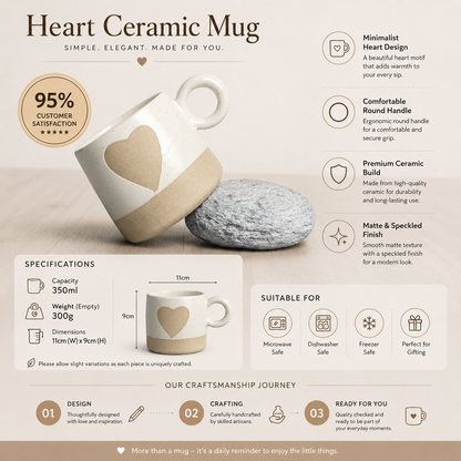 Handcrafted Grey Heart Ceramic Coffee Mug
