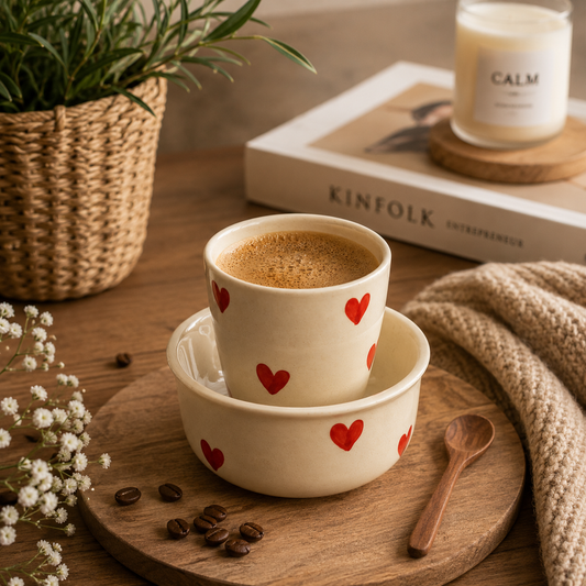 Filter Coffee Heart-Shaped Ceramic Cup & Saucer