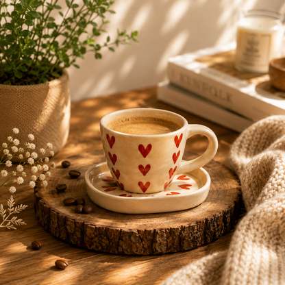 Diamond Heart Coffee Cup &amp; Saucer Set
