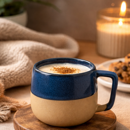 Handcrafted Glossy Blue Beige Ceramic Coffee Mug