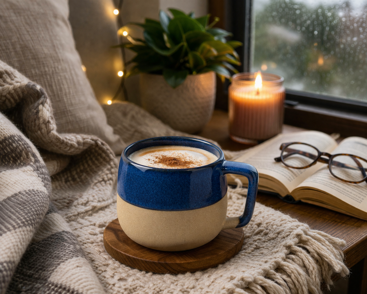 Handcrafted Glossy Blue Beige Ceramic Coffee Mug