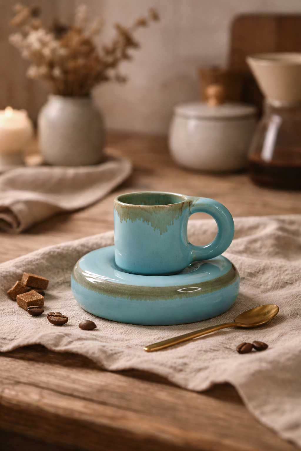 Torquise Blue Ceramic Bubble Cup and Saucer Set