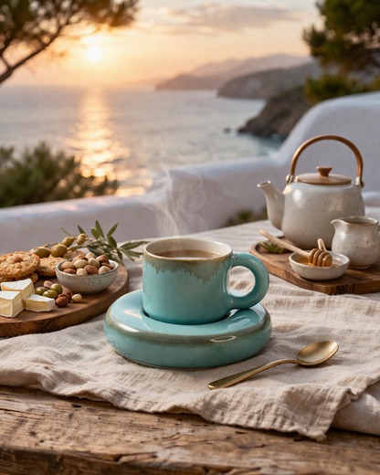 Torquise Blue Ceramic Bubble Cup and Saucer Set