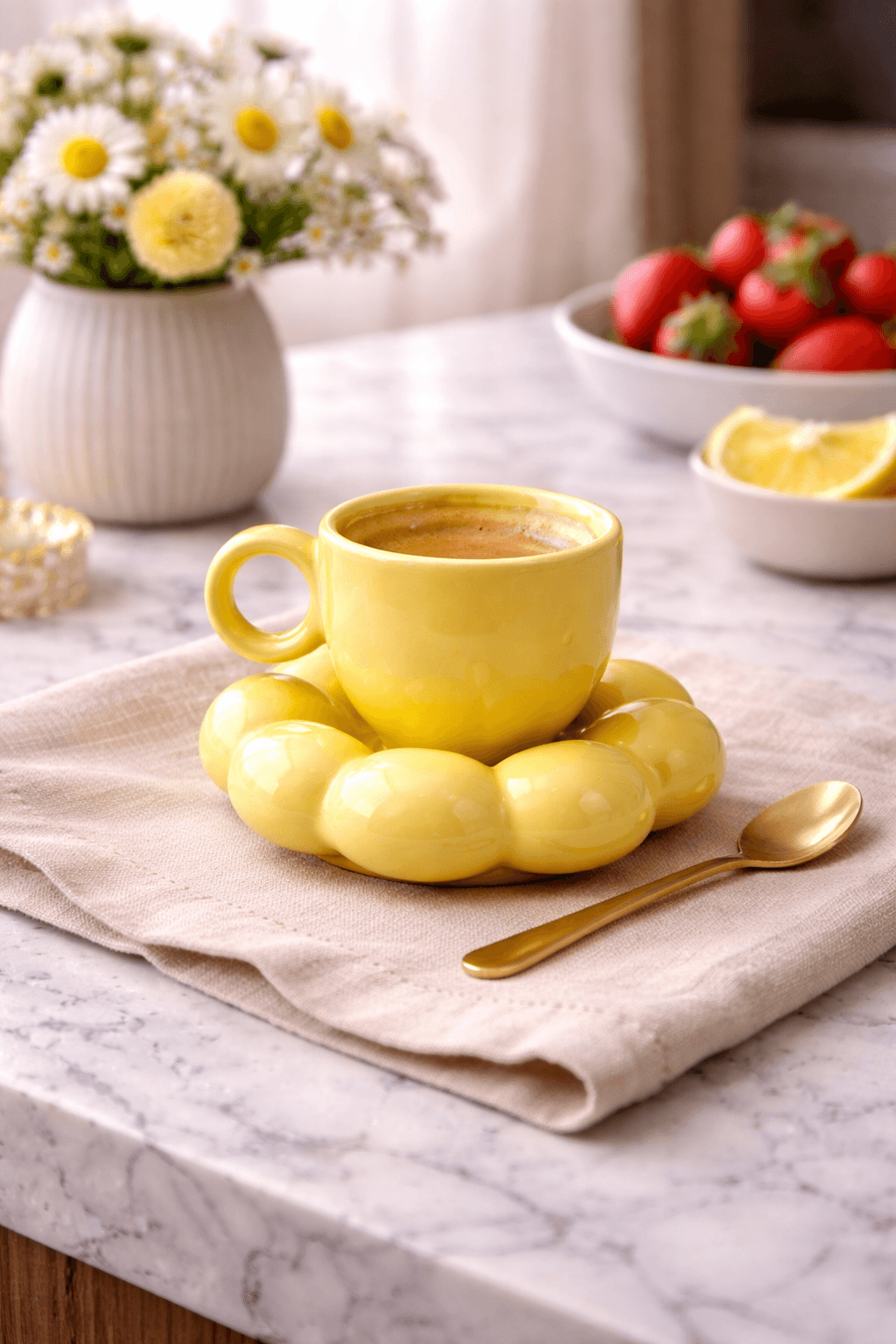 Yellow Sunflower Bloom Ceramic Coffee Mug & Saucer