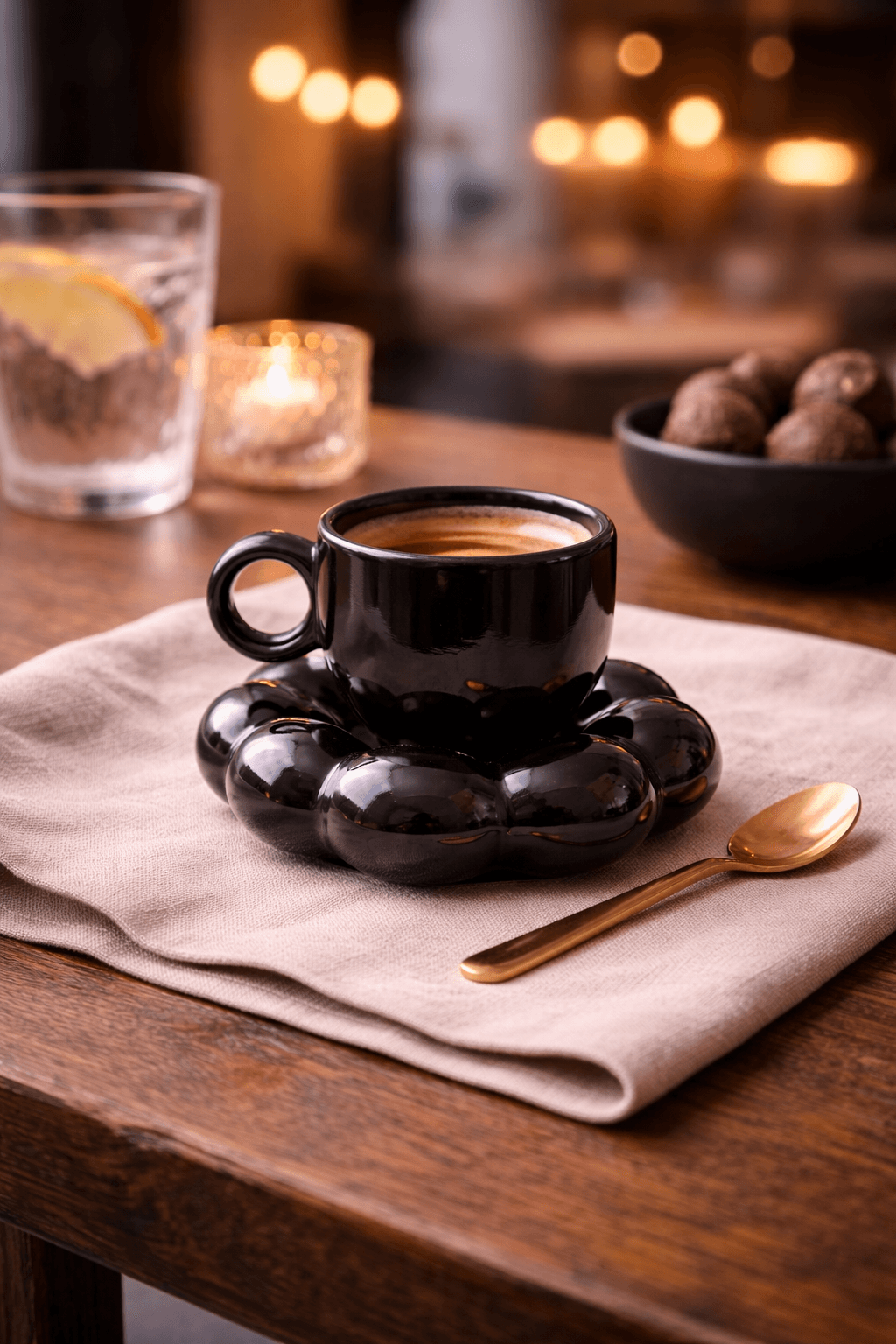 Black Ceramic Sunflower Bloom Coffee Mug & Saucer