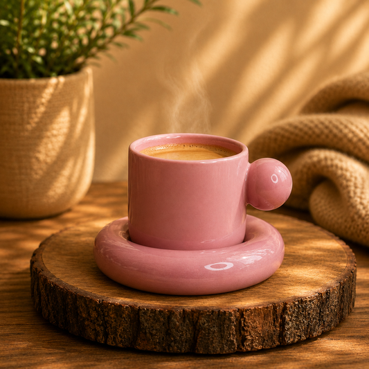 Premium Handcrafted Lavender Ceramic Bubble Cup and Saucer Set | Durable & Microwave Safe | Cute Tea Cups (350ml) for Home, Office and Gifting item for Couples, Men & Women | Daily Use