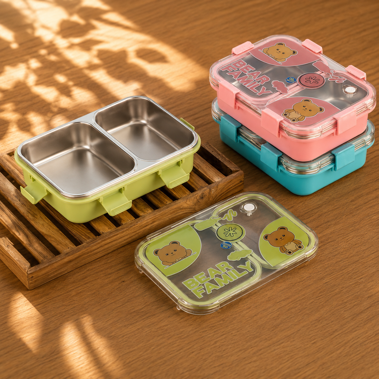 Bear Family 2 Compartment Stainless Steel Lunch Box