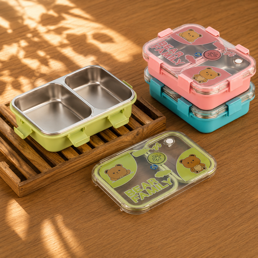 Bear Family 2 Compartment Stainless Steel Lunch Box