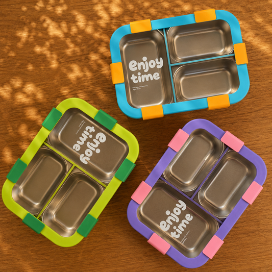 Enjoy Time 3 Compartment Stainless Steel Leakproof Lunch Box